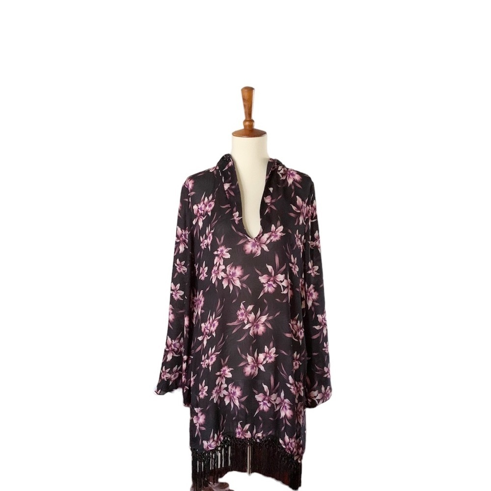 Chaser Vintage Tropical Print  Floral Long Sleeve‎ Swimsuit Coverup Size Medium
